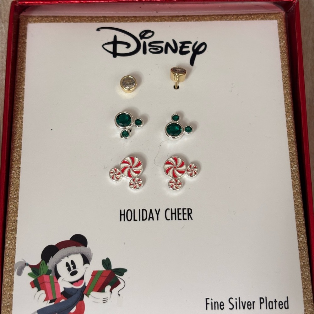 NIB Disney Holiday Cheer Silver Plated Earrings Set of 3